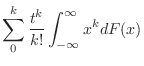 $\displaystyle \sum_{0}^{k}\frac{t^{k}}{k!}\int_{-\infty}^{\infty}x^{k}dF(x)$