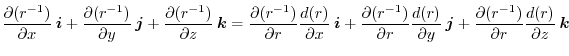 $\displaystyle \frac{\partial (r^{-1})}{\partial x}\:\boldsymbol{i} + \frac{\par...
...} + \frac{\partial (r^{-1})}{\partial r}\frac{d(r)}{\partial z}\:\boldsymbol{k}$