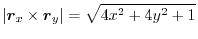 $\displaystyle \vert\boldsymbol{r}_{x} \times \boldsymbol{r}_{y}\vert = \sqrt{4x^2 + 4y^2 + 1}$