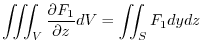 $\displaystyle \iiint_{V}\frac{\partial F_{1}}{\partial z} dV = \iint_{S}F_{1} dy dz $