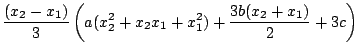 $\displaystyle \frac{(x_{2} - x_{1})}{3}\left(a(x_{2}^{2} + x_{2}x_{1} + x_{1}^{2}) + \frac{3b(x_{2} + x_{1})}{2} + 3c\right)$