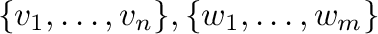 $\displaystyle \{{\bf v}_{1},\ldots,{\bf v}_{n}\}, \{{\bf w}_{1},\ldots,{\bf w}_{m}\}$