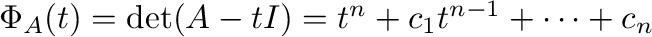 $\Phi_{A}(t) = \det (A - t I) = t^{n} + c_{1}t^{n-1} + \cdots + c_{n}$