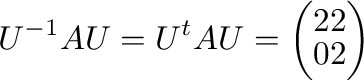 $\displaystyle U^{-1}AU = U^{t}AU = \left(\begin{array}{rr}
2&2\\
0&2
\end{array}\right)$
