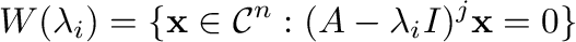 $\displaystyle W(\lambda_{i}) = \{{\mathbf x} \in {\mathcal C}^{n} : (A - \lambda_{i}I )^{j} {\mathbf x} = {\bf0}\} $