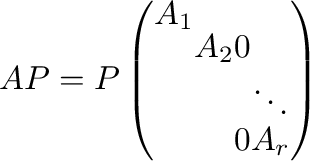 $\displaystyle AP = P\left(\begin{array}{cccc}
A_{1} &&&\\
&A_{2}&0&\\
&&&\ddots\\
&&0&A_{r}
\end{array}\right)$