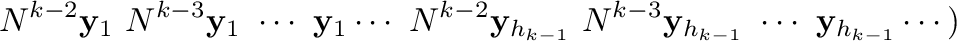 $\displaystyle N^{k-2}{\mathbf y}_{1} \ N^{k-3}{\mathbf y}_{1} \ \cdots \ {\math...
...{k-1}} \ N^{k-3}{\mathbf y}_{h_{k-1}} \ \cdots \ {\mathbf y}_{h_{k-1}} \cdots )$