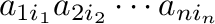 $a_{1i_{1}}a_{2i_{2}}\cdots a_{ni_{n}}$