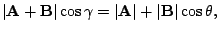 $\displaystyle \vert{\bf A+B}\vert\cos{\gamma} = \vert{\bf A}\vert + \vert{\bf B}\vert\cos{\theta},$