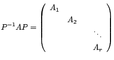 $\displaystyle P^{-1}AP = \left(\begin{array}{cccc}
A_{1} &&&\\
&A_{2}&&\\
&&&\ddots\\
&&&A_{r}
\end{array}\right)$
