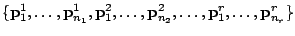 $\displaystyle \{{\bf p}_{1}^{1},\ldots,{\bf p}_{n_{1}}^{1},{\bf p}_{1}^{2},\ldots,{\bf p}_{n_{2}}^{2},\ldots,{\bf p}_{1}^{r},\ldots,{\bf p}_{n_{r}}^{r}\} $