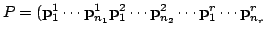 $\displaystyle P = ({\bf p}_{1}^{1} \cdots {\bf p}_{n_{1}}^{1} {\bf p}_{1}^{2} \cdots {\bf p}_{n_{2}}^{2} \cdots {\bf p}_{1}^{r} \cdots {\bf p}_{n_{r}}^{r} $