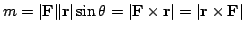 $\displaystyle m = \vert{\bf F}\Vert{\bf r}\vert\sin{\theta} = \vert{\bf F}\times{\bf r}\vert = \vert{\bf r}\times{\bf F}\vert $