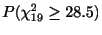 $\displaystyle P(\chi_{19}^{2} \geq 28.5)$