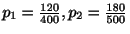 $ p_{1} = \frac{120}{400}, p_{2} = \frac{180}{500}$