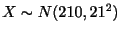 $ X \sim N(210,21^2)$