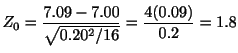 $\displaystyle Z_{0} = \frac{7.09 - 7.00}{\sqrt{0.20^{2}/16}} = \frac{4(0.09)}{0.2} = 1.8$