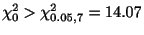 $\displaystyle \chi_{0}^{2} > \chi_{0.05, 7}^{2} = 14.07$