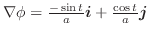 $\nabla \phi = \frac{-\sin{t}}{a}\boldsymbol{i} + \frac{\cos{t}}{a}\boldsymbol{j}$