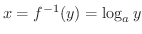 $x = f^{-1}(y) = \log_{a}{y}$