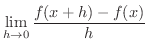 $\displaystyle \lim_{h \rightarrow 0} \frac{f(x + h) - f(x)}{h}$