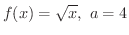 $\displaystyle{f(x) = \sqrt{x},\ a = 4}$