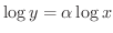 $\displaystyle \log{y} = \alpha \log{x} $