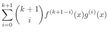 $\displaystyle \sum_{i=0}^{k+1}\binom{k+1}{i}f^{(k+1-i)}(x)g^{(i)}(x)$