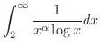 $\displaystyle{\int_{2}^{\infty}\frac{1}{x^{\alpha} \log{x}} dx}$