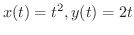 $\displaystyle{x(t) = t^{2}, y(t) = 2t}$