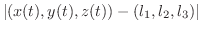 $\displaystyle \vert(x(t),y(t),z(t)) - (l_{1},l_{2},l_{3})\vert$
