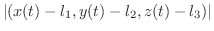 $\displaystyle \vert(x(t) - l_{1}, y(t) - l_{2}, z(t) - l_{3})\vert$
