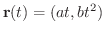 $\displaystyle{{\bf r}(t) = (at, bt^{2})}$