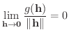 $\displaystyle \lim_{{\bf h} \rightarrow {\bf0}}\frac{g({\bf h})}{\Vert{\bf h}\Vert} = 0 $