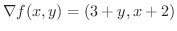 $\nabla f(x,y) = (3+y, x+2)$