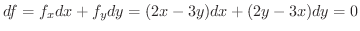 $\displaystyle df = f_{x}dx + f_{y}dy = (2x - 3y)dx + (2y - 3x)dy = 0 $