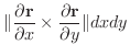 $\displaystyle \Vert\frac{\partial {\bf r}}{\partial x} \times \frac{\partial {\bf r}}{\partial y} \Vert dx dy$