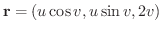 $\displaystyle{{\bf r} = (u \cos{v}, u \sin{v}, 2v)}$