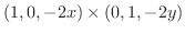 $\displaystyle (1,0,-2x) \times (0,1,-2y)$