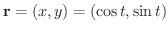$\displaystyle {\bf r} = (x,y) = (\cos{t},\sin{t})$