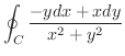 $\displaystyle \oint_{C}\frac{-ydx + xdy}{x^2 + y^2}$