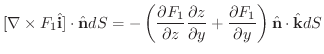 $\displaystyle [\nabla \times F_{1}\hat{\bf i}] \cdot \hat{\bf n}dS = - \left (\...
... + \frac{\partial F_{1}}{\partial y} \right ) \hat{\bf n} \cdot \hat{\bf k} dS $