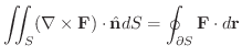 $\displaystyle \iint_{S}(\nabla \times {\bf F}) \cdot \hat{\bf n}dS = \oint_{\partial S}{\bf F}\cdot d{\bf r} $