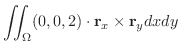 $\displaystyle \iint_{\Omega}(0,0,2) \cdot {\bf r}_{x} \times {\bf r}_{y} dx dy$
