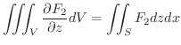 $\displaystyle \iiint_{V}\frac{\partial F_{2}}{\partial z} dV = \iint_{S}F_{2} dz dx $