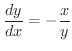 $\displaystyle{\frac{dy}{dx} = - \frac{x}{y}}$