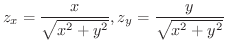 $\displaystyle{z_{x} = \frac{x}{\sqrt{x^{2} + y^{2}}}, z_{y} = \frac{y}{\sqrt{x^{2} + y^{2}}}}$