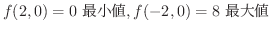 $\displaystyle{f(2,0) = 0 \ {\rm ŏl}, f(-2,0) = 8 \ {\rm ől}}$