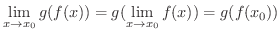 $\displaystyle{\lim_{x \rightarrow x_{0}}g(f(x)) = g(\lim_{x \rightarrow x_{0}}f(x)) = g(f(x_{0}))}$