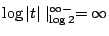 $\displaystyle \log\vert t\vert\mid_{\log{2}}^{\infty-} = \infty$